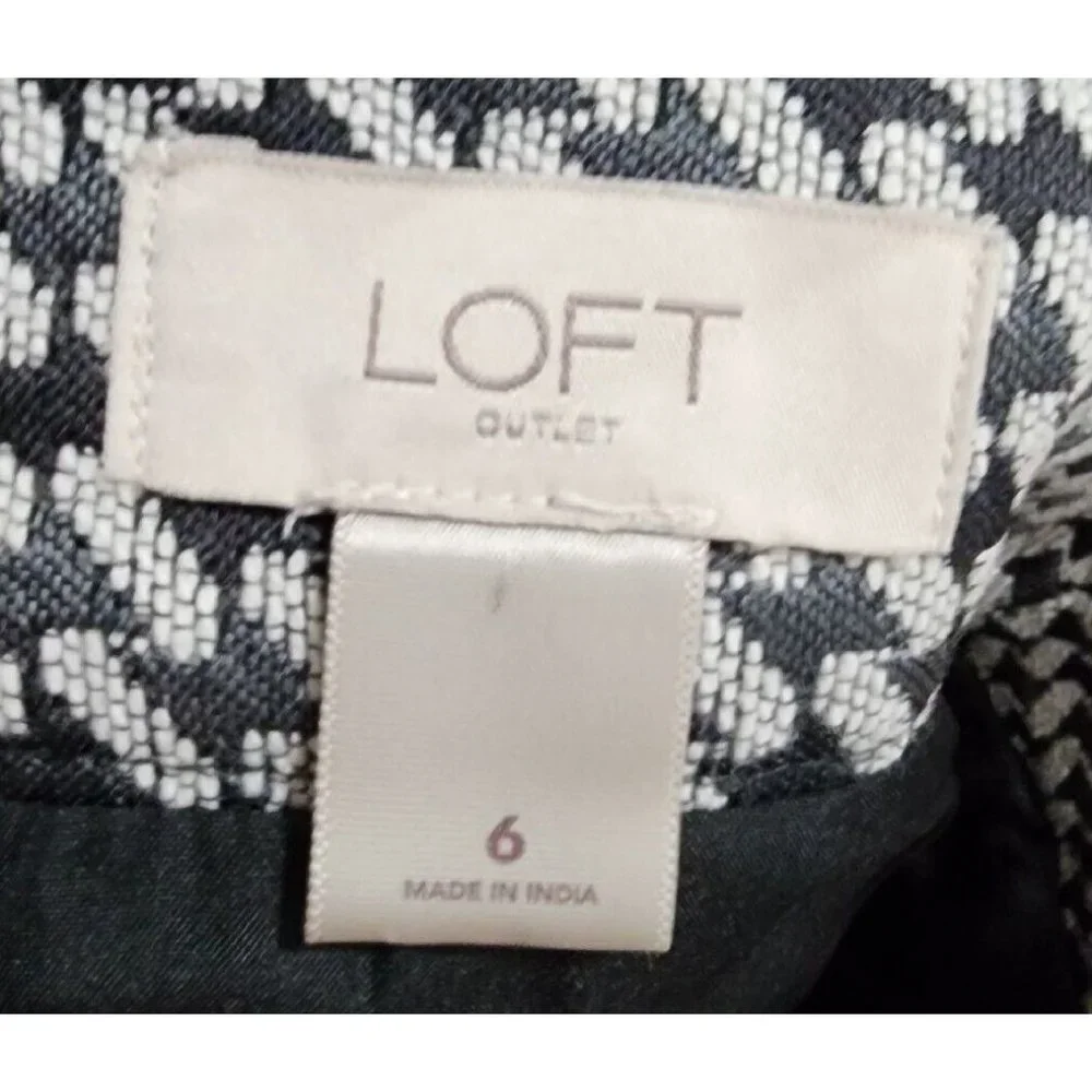Loft Wlmen's A Line Mini Skirt Black White Tweed Houndstooth Casual Knit Size 6‎